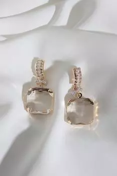 Серьги для вечернего платья с квадратными кристаллами золотого цвета