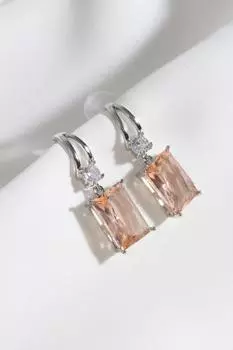 Серьги для вечернего платья серебряного цвета с большим камнем медового цвета