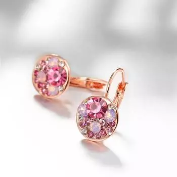 Серьги для женщин и девочек | Модная серьга с розовым хрусталем | Капля с покрытием из розового золота | Круглые серьги-клипсы | Подарок на день рождения и годовщину