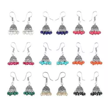 Серьги для женщин и девочек | Набор традиционных многоцветных сережек Chandbali Jhumka с оксидированным серебром | Немецкое серебро Jhumki Combo |