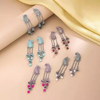 Серьги для женщин и девочек, традиционные серебряные оксидированные серьги Jhumka, комплект немецких серебряных серег, куполообразные серьги-подвески Jhumki, комбинированные