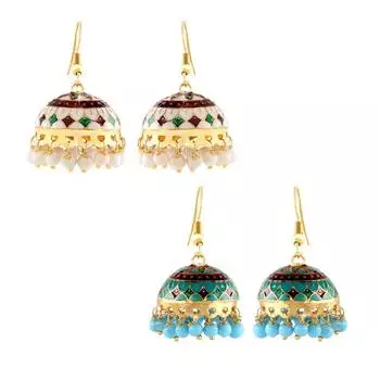 Серьги для женщин и девочек Традиционный многоцветный Минакари Джумка | Позолоченная серьга-комплект | Комбинированные серьги «Джумка» в форме купола