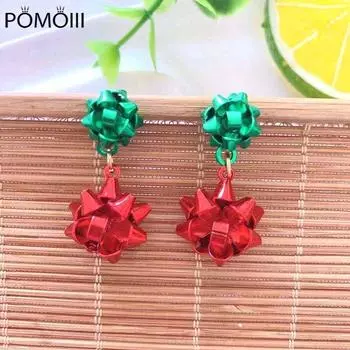 Серьги для женщин, креативные рождественские серьги, простые металлические цветы, геометрические, креативные, модные, трехмерные, с бантом, женские красный