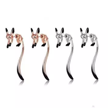 Серьги для женщин, милые серьги с маленькой лисой, модные серьги с изображением лисы в виде гиперболы с животными розового золота