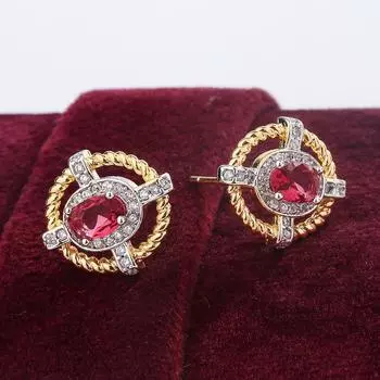 Серьги для женщин Овальные натуральные красные циркониевые золотые серьги 2024 года Новые женские украшения Украшения для помолвки красный