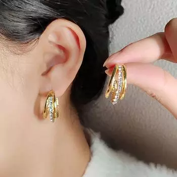 Серьги Dongdaemun Fashion Diamond Three Circle Серьги Корейский Темперамент Универсальные Серьги Женщин