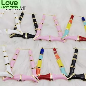 Серьги Doremi Enamel Colorful Triangle Bamboo 50/60/70 мм Hiphop Customize Color Earring Bamboo Style Custom Ears For Gifts красный