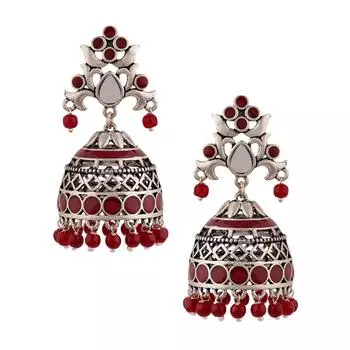 Серьги Джумка из латуни, серебра с оксидированным покрытием, розовые украшения Рангабати с жемчужными бусинами для женщин и девочек