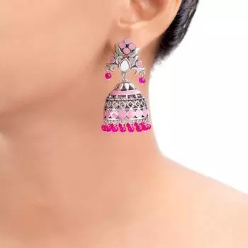 Серьги Джумка из латуни, серебра с оксидированным покрытием, розовые украшения Рангабати с жемчужными бусинами для женщин и девочек