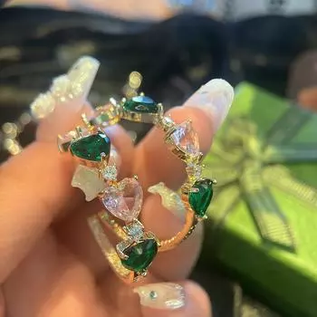 Серьги Fairy Romantic Love, застежки для ушей, цветной циркон, модные позолоченные микро-инкрустированные ювелирные изделия, модный темперамент красный