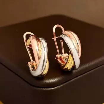 Серьги Fashion Stream Classic Three-Ring Three-Color Gold C-Type Ear Shot
