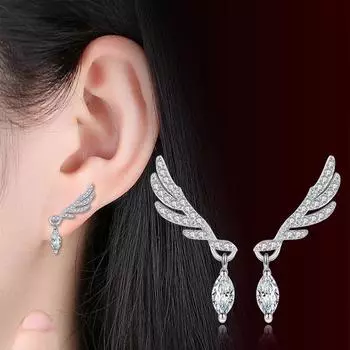 Серьги Fashion Temperament Horse Eye Zircon Angel Wings, женские серьги Silver Jewelry Day, Украшения для ушей