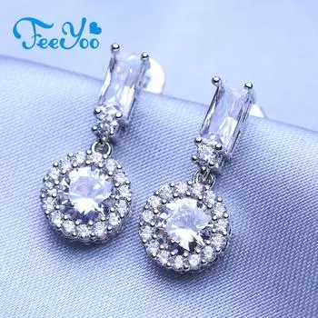 Серьги FEEYOO для женщин, модные серьги с кубическим цирконием, ювелирные изделия, свадебные серьги белый