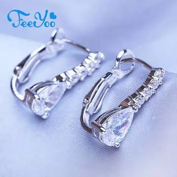 Серьги FEEYOO для женщин, модные серьги с кубическим цирконием, ювелирные изделия, свадебные серьги белый