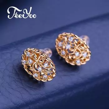 Серьги FEEYOO, модные серьги цвета розового золота для женщин, серьги-гвоздики с листьями кубического циркония, ювелирные изделия A