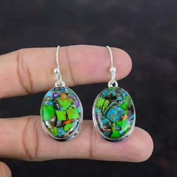 Серьги Fiesta Kingman с бирюзой, драгоценные камни, многоцветные медные бирюзовые серьги из стерлингового серебра 925 пробы, серьги ручной работы, украшения в стиле бохо