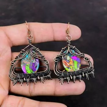 Серьги Fiesta Kingman с бирюзой, мультимедные серьги с бирюзой, серьги из медной проволоки, обернутые драгоценными камнями, медные ювелирные изделия ручной работы, подарок для женщин