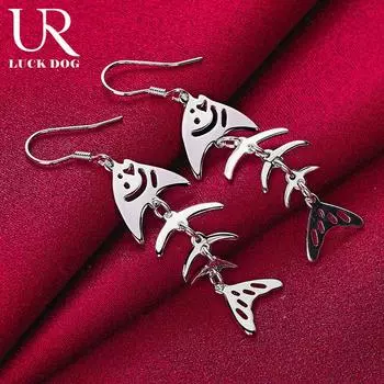 Серьги Fishbone из стерлингового серебра 925 пробы с проколотыми ушами Модные свадебные украшения 5.20*1.70cm