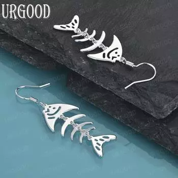 Серьги Fishbone из стерлингового серебра 925 пробы, модные свадебные украшения 5.20*1.70cm