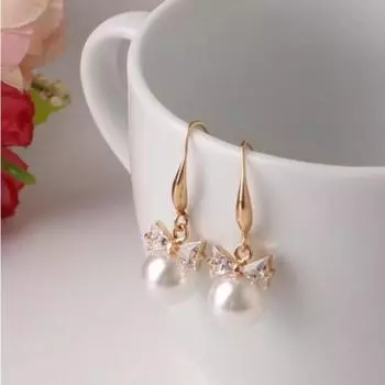 Серьги Flash Diamond Bow Серьги Жемчужные серьги Цирконовые серьги серебряный