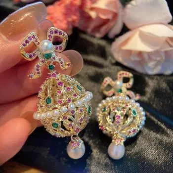 Серьги-фонарики с французским бантом уникального дизайна, искусственные жемчужные капли воды, индивидуальные серьги, роскошные полые висячие серьги золотой