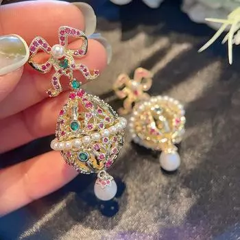 Серьги-фонарики в виде французского банта, женские серьги с жемчугом и каплями воды, персонализированные, легкие, роскошные, полые, трехмерные серьги чёрный