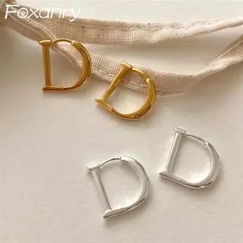 Серьги FOXANRY для женщин и пар, предотвращающие аллергию, с буквой D, новые модные простые геометрические ювелирные изделия ручной работы на день рождения, подарки as Shown золотой