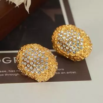 Серьги French Design Sense Oval Honeycomb, женские модные, легкие, роскошные, стильные, серьги-бусины, серьги-пуговицы из титановой стали с покрытием из настоящего золота