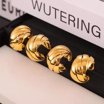 Серьги French Light Luxury из титановой стали с золотым покрытием, ретро-стиль, нерегулярная закрутка, плетеная пряжка, сохранение цвета