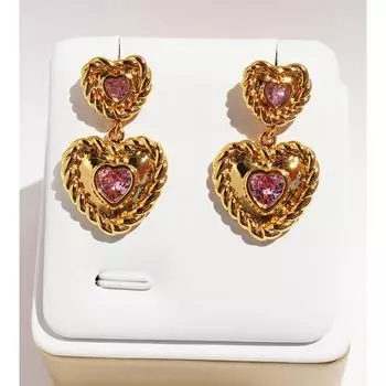 Серьги French Retro Twist Phnom Penh Love, женские, темпераментные, розовые, циркониевые, персиковые, сердечки, серьги женские 92