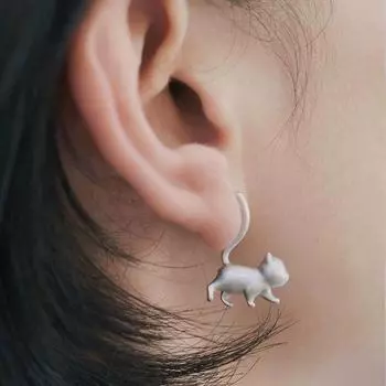 Серьги Fuxin Silver Cat Star Kitten — милый, креативный, универсальный подарок девушке E0153