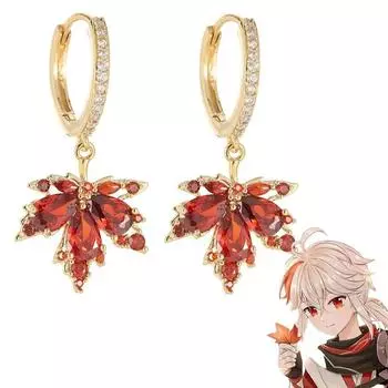 Серьги Game Genshin Impact Kaedehara Kazuha Maple Leaves Crystal, подвеска для косплея, гвоздики, женские ювелирные изделия, аксессуары как