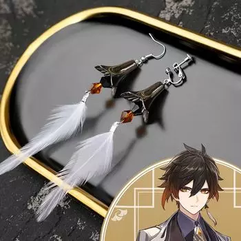 Серьги Game GENSHINIMAPCT Zhongli с длинными кисточками, клипсы Tartaglia, серьги-капли для женщин и мужчин 1:1 Реквизит для косплея как