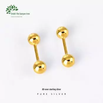 Серьги-гантели из серебра 925 пробы с позолотой Banyan Tree 3mm screw earrings золотой/чёрный
