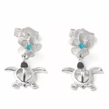 Серьги Гавайские украшения Голубой цирконий Плюмерия Honu Jewelry [LocoMocoAloha] [Подлинные]