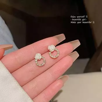 Серьги-геометрии с цветочным жемчугом из серебра 925 пробы — модные, изысканные, в сказочном стиле для женщин золотой