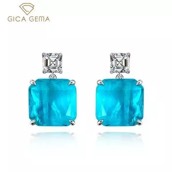 Серьги Gica Gema Paraiba, стерлинговое серебро 925 пробы, 15*15 мм, серьги-гвоздики с синим драгоценным камнем, уникальный дизайн, романтические изящные ювелирные изделия, подарки для свадебной вечеринки, новая тенденция 925 Silver синий