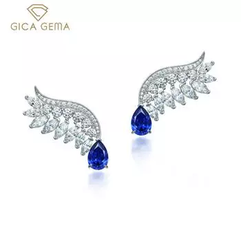 Серьги Gica Gema с сапфиром, стерлинговое серебро 925 пробы, уникальный дизайн, Крыло ангела, романтические изящные серьги, ювелирные изделия, подарки для свадебной вечеринки, новый тренд, 7*10 мм 925 Silver синий