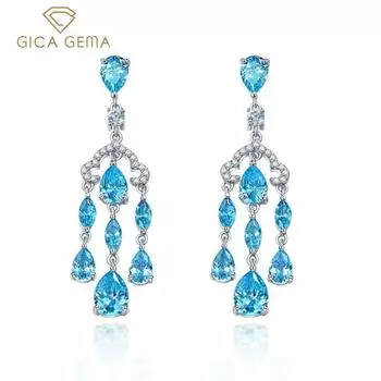 Серьги Gica Gema с высокоуглеродистыми бриллиантами, стерлинговое серебро 925 пробы, геометрический синий драгоценный камень, романтические ювелирные изделия, подарки для свадебной вечеринки, новая тенденция