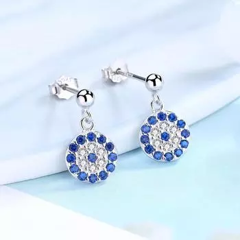 Серьги «Глаз дьявола» из стерлингового серебра 925 пробы, элегантные и щедрые круглые серьги с голубыми глазами 925