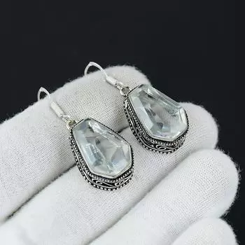 Серьги-гробы с белым топазом, серьги из стерлингового серебра 925 пробы, серьги-подвески из серебра ручной работы в стиле бохо, подарочный наряд для вечеринки Topaz белый