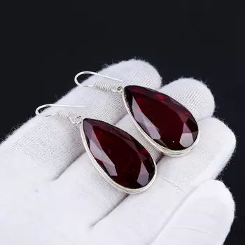 Серьги-груши с красным гранатом, серьги с драгоценными камнями, серебряные серьги с камнями грушевидной формы, ювелирные изделия из цельного серебра 925 пробы, серьги с драгоценными камнями для нее 2.16 красный
