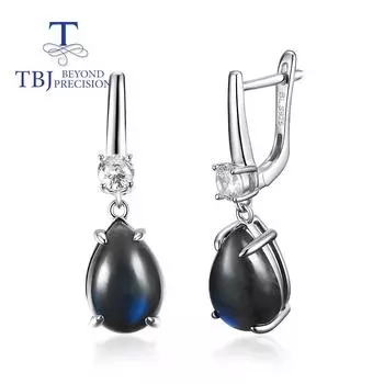 Серьги-груши с натуральным лабрадоритом, 9*13 мм, огранка кабошон, простой стиль, серьги из стерлингового серебра 925 пробы, ювелирные изделия