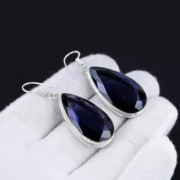 Серьги-груши с танзанитом, серьги с драгоценными камнями, серебряные серьги с камнями грушевидной формы, ювелирные изделия из цельного серебра 925 пробы, серьги с драгоценными камнями для нее 2.16 синий