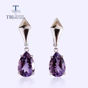 Серьги-груши с застежкой из натурального аметцита, 8*12 мм, 7 карат, висячие серьги из настоящего драгоценного камня, серебро 925 пробы, изысканные ювелирные изделия для женщин, подарок L фиолетовый