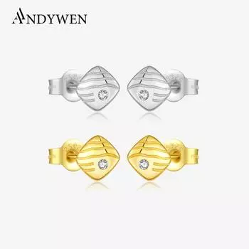 Серьги-гвоздики ANDYWEN из стерлингового серебра 925 пробы, элегантные женские серьги с нерегулярными кубическими цирконами, помолвочные украшения для подарков на День святого Валентина m серебряный