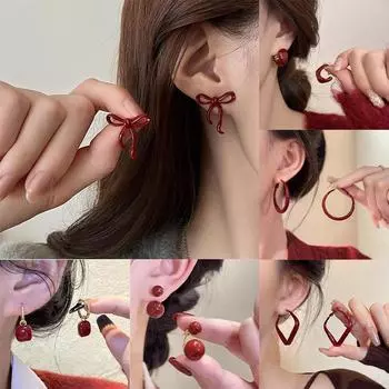 Серьги-гвоздики Ankela Red Ribbon Bow-Knot Vintage для женщин, корейская мода, осень-зима, простые геометрические серьги-банты A6