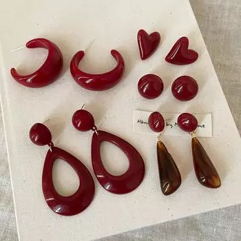 Серьги-гвоздики Ankola из красной смолы Love, женские, в гонконгском стиле, французские, ретро, элегантные, универсальные