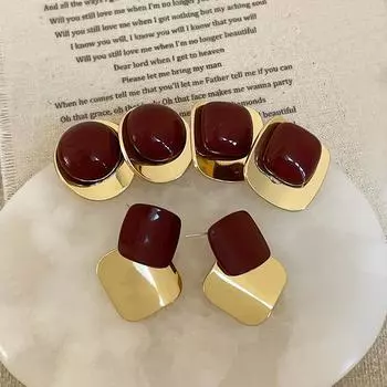 Серьги-гвоздики Ankola Red Oil Dripping Geometric Metal для женщин, осень и зима, легкая роскошная текстура, элегантные универсальные серьги