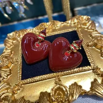 Серьги-гвоздики Ankola с красным маслом, капающим на любовь, женские литературные ретро-сладкие модные индивидуальные темпераментные универсальные серьги